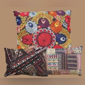 World Market Patchwork Embroidered Pillows